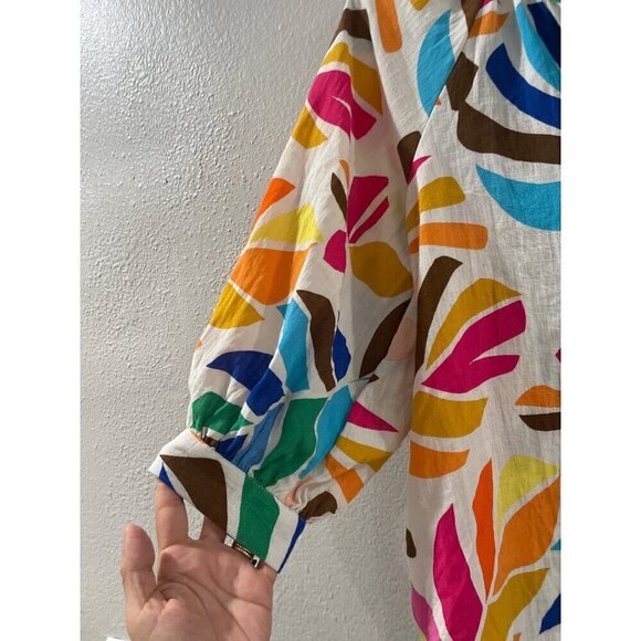 Tabitha Brown Women Summer Shirt oversized Dress Multicolor leaves with pocket - Picture 4 of 9